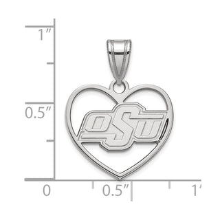 Sterling Silver Rhodium-plated LogoArt Oklahoma State University O-S-U Heart Pendant