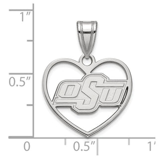 Sterling Silver Rhodium-plated LogoArt Oklahoma State University O-S-U Heart Pendant