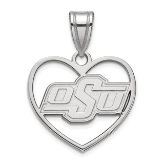Sterling Silver Rhodium-plated LogoArt Oklahoma State University O-S-U Heart Pendant
