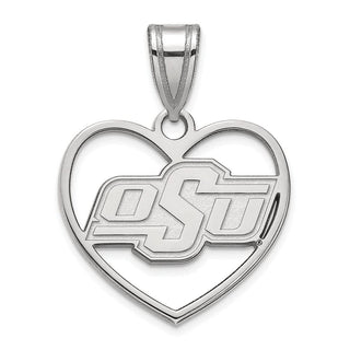 Sterling Silver Rhodium-plated LogoArt Oklahoma State University O-S-U Heart Pendant