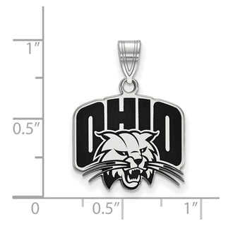 Sterling Silver Rhodium-plated LogoArt Ohio University Medium Enameled Pendant