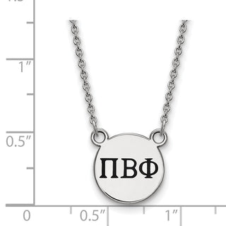 Sterling Silver Rhodium-plated LogoArt Pi Beta Phi Sorority Greek Letters Small Black Enamel Pendant 18 inch Necklace