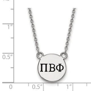 Sterling Silver Rhodium-plated LogoArt Pi Beta Phi Sorority Greek Letters Small Black Enamel Pendant 18 inch Necklace