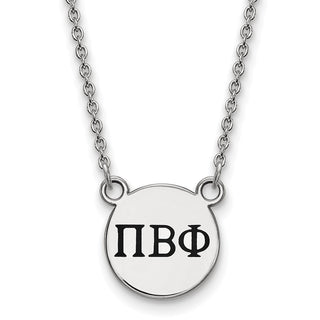 Sterling Silver Rhodium-plated LogoArt Pi Beta Phi Sorority Greek Letters Small Black Enamel Pendant 18 inch Necklace