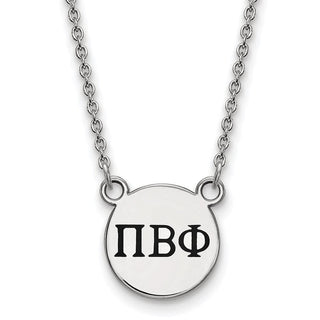 Sterling Silver Rhodium-plated LogoArt Pi Beta Phi Sorority Greek Letters Small Black Enamel Pendant 18 inch Necklace