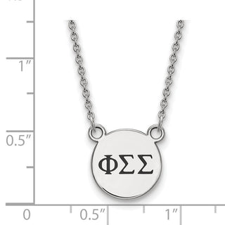 Sterling Silver Rhodium-plated LogoArt Phi Sigma Sigma Sorority Greek Letters Small Black Enamel Pendant 18 inch Necklace