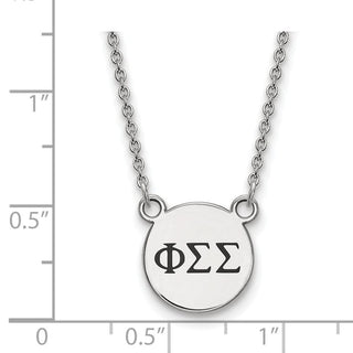 Sterling Silver Rhodium-plated LogoArt Phi Sigma Sigma Sorority Greek Letters Small Black Enamel Pendant 18 inch Necklace
