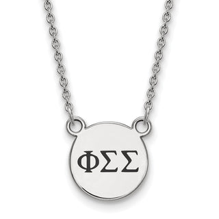 Sterling Silver Rhodium-plated LogoArt Phi Sigma Sigma Sorority Greek Letters Small Black Enamel Pendant 18 inch Necklace