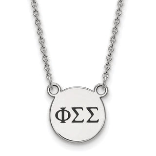 Sterling Silver Rhodium-plated LogoArt Phi Sigma Sigma Sorority Greek Letters Small Black Enamel Pendant 18 inch Necklace