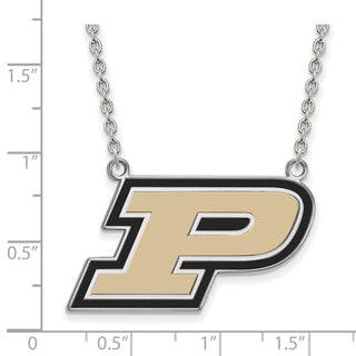 Sterling Silver Rhodium-plated LogoArt Purdue University Letter P Large Enameled Pendant 18 inch Necklace