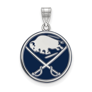 Sterling Silver Rhodium-plated NHL LogoArt Buffalo Sabres Large Enameled Pendant