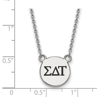 Sterling Silver Rhodium-plated LogoArt Sigma Delta Tau Sorority Greek Letters Small Black Enamel Pendant 18 inch Necklace