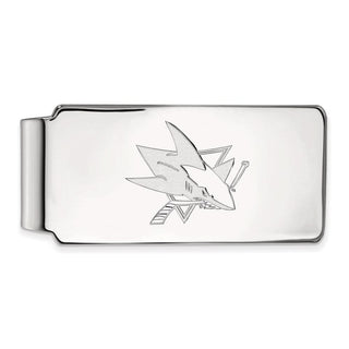 Sterling Silver Rhodium-plated NHL LogoArt San Jose Sharks Money Clip