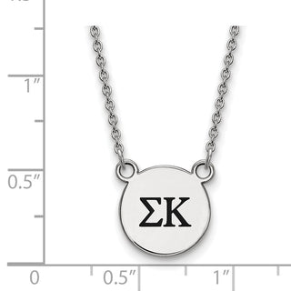 Sterling Silver Rhodium-plated LogoArt Sigma Kappa Sorority Greek Letters Small Black Enamel Pendant 18 inch Necklace