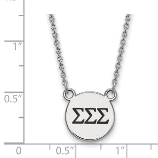Sterling Silver Rhodium-plated LogoArt Sigma Sigma Sigma Sorority Greek Letters Small Black Enamel Pendant 18 inch Necklace