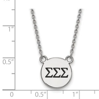 Sterling Silver Rhodium-plated LogoArt Sigma Sigma Sigma Sorority Greek Letters Small Black Enamel Pendant 18 inch Necklace