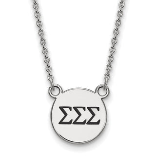 Sterling Silver Rhodium-plated LogoArt Sigma Sigma Sigma Sorority Greek Letters Small Black Enamel Pendant 18 inch Necklace