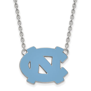 Sterling Silver Rhodium-plated LogoArt University of North Carolina N-C Enameled Large Pendant 18 inch Necklace
