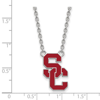 Sterling Silver Rhodium-plated LogoArt University of Southern California S-C Large Enameled Pendant 18 inch Necklace
