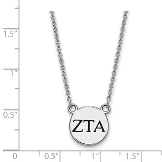 Sterling Silver Rhodium-plated LogoArt Zeta Tau Alpha Sorority Greek Letters Small Black Enamel Pendant 18 inch Necklace