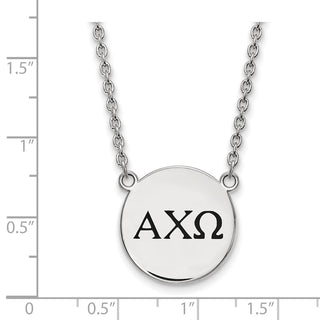 Sterling Silver Rhodium-plated LogoArt Alpha Chi Omega Sorority Greek Letters Large Black Enamel Pendant 18 inch Necklace