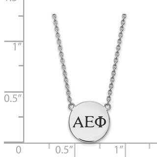 Sterling Silver Rhodium-plated LogoArt Alpha Epsilon Phi Sorority Greek Letters Small Black Enamel Pendant 18 inch Necklace