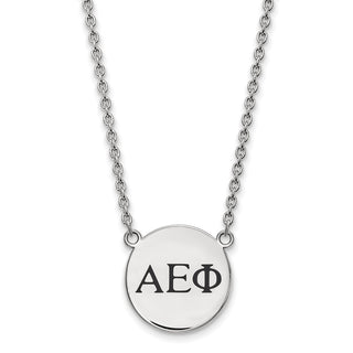 Sterling Silver Rhodium-plated LogoArt Alpha Epsilon Phi Sorority Greek Letters Small Black Enamel Pendant 18 inch Necklace