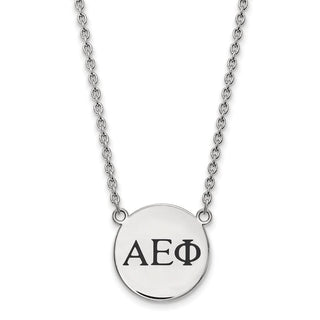 Sterling Silver Rhodium-plated LogoArt Alpha Epsilon Phi Sorority Greek Letters Small Black Enamel Pendant 18 inch Necklace