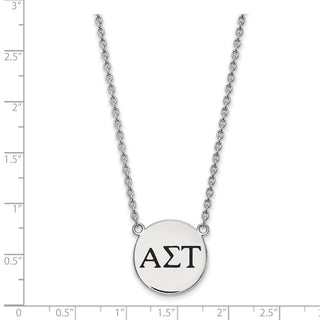 Sterling Silver Rhodium-plated LogoArt Alpha Sigma Tau Sorority Greek Letters Large Black Enamel Pendant 18 inch Necklace