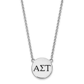 Sterling Silver Rhodium-plated LogoArt Alpha Sigma Tau Sorority Greek Letters Large Black Enamel Pendant 18 inch Necklace