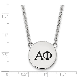 Sterling Silver Rhodium-plated LogoArt Alpha Phi Sorority Greek Letters Large Black Enamel Pendant 18 inch Necklace