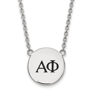 Sterling Silver Rhodium-plated LogoArt Alpha Phi Sorority Greek Letters Large Black Enamel Pendant 18 inch Necklace