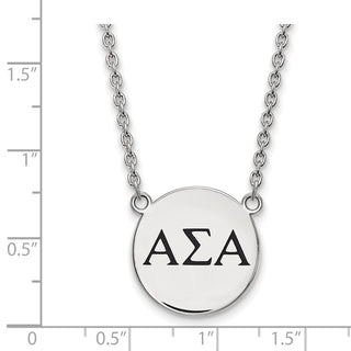 Sterling Silver Rhodium-plated LogoArt Alpha Sigma Alpha Sorority Greek Letters Large Black Enamel Pendant 18 inch Necklace