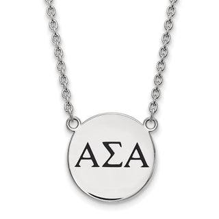 Sterling Silver Rhodium-plated LogoArt Alpha Sigma Alpha Sorority Greek Letters Large Black Enamel Pendant 18 inch Necklace