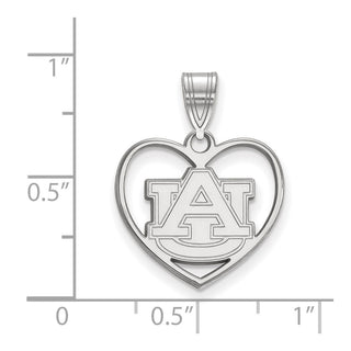 Sterling Silver Rhodium-plated LogoArt Auburn University Heart Pendant