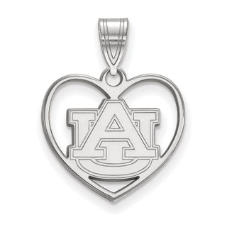 Sterling Silver Rhodium-plated LogoArt Auburn University Heart Pendant