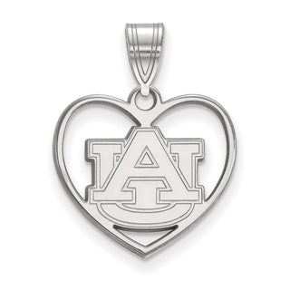 Sterling Silver Rhodium-plated LogoArt Auburn University Heart Pendant