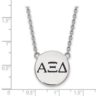 Sterling Silver Rhodium-plated LogoArt Alpha Xi Delta Sorority Greek Letters Large Black Enamel Pendant 18 inch Necklace