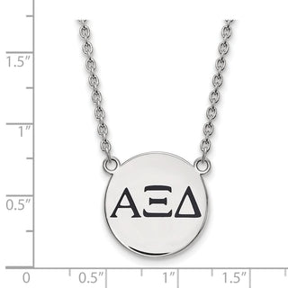 Sterling Silver Rhodium-plated LogoArt Alpha Xi Delta Sorority Greek Letters Large Black Enamel Pendant 18 inch Necklace