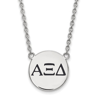 Sterling Silver Rhodium-plated LogoArt Alpha Xi Delta Sorority Greek Letters Large Black Enamel Pendant 18 inch Necklace