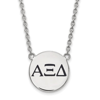 Sterling Silver Rhodium-plated LogoArt Alpha Xi Delta Sorority Greek Letters Large Black Enamel Pendant 18 inch Necklace