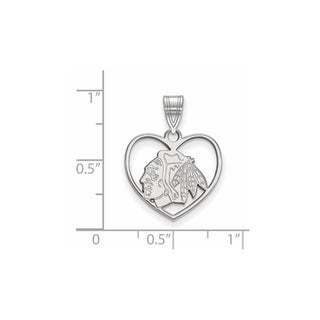 Sterling Silver Rhodium-plated NHL LogoArt Chicago Blackhawks Heart Pendant