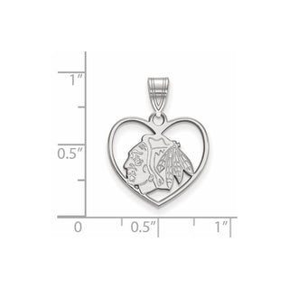 Sterling Silver Rhodium-plated NHL LogoArt Chicago Blackhawks Heart Pendant