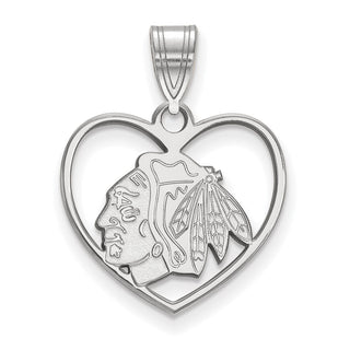 Sterling Silver Rhodium-plated NHL LogoArt Chicago Blackhawks Heart Pendant