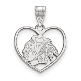 Sterling Silver Rhodium-plated NHL LogoArt Chicago Blackhawks Heart Pendant