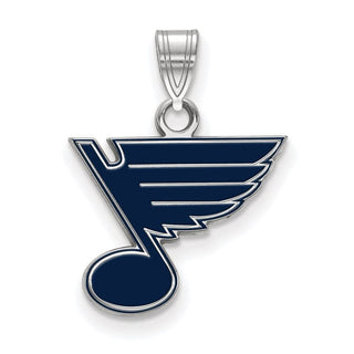 Sterling Silver Rhodium-plated NHL LogoArt St. Louis Blues Small Enameled Pendant