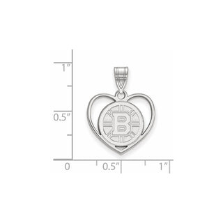 Sterling Silver Rhodium-plated NHL LogoArt Boston Bruins Heart Pendant