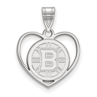 Sterling Silver Rhodium-plated NHL LogoArt Boston Bruins Heart Pendant