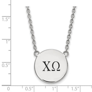 Sterling Silver Rhodium-plated LogoArt Chi Omega Sorority Greek Letters Large Black Enamel Pendant 18 inch Necklace