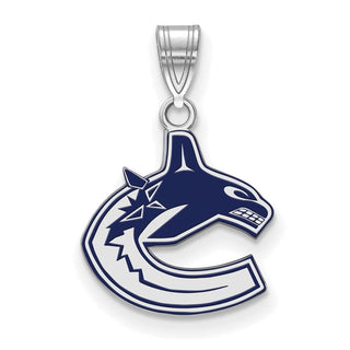 Sterling Silver Rhodium-plated NHL LogoArt Vancouver Canucks Small Enameled Pendant